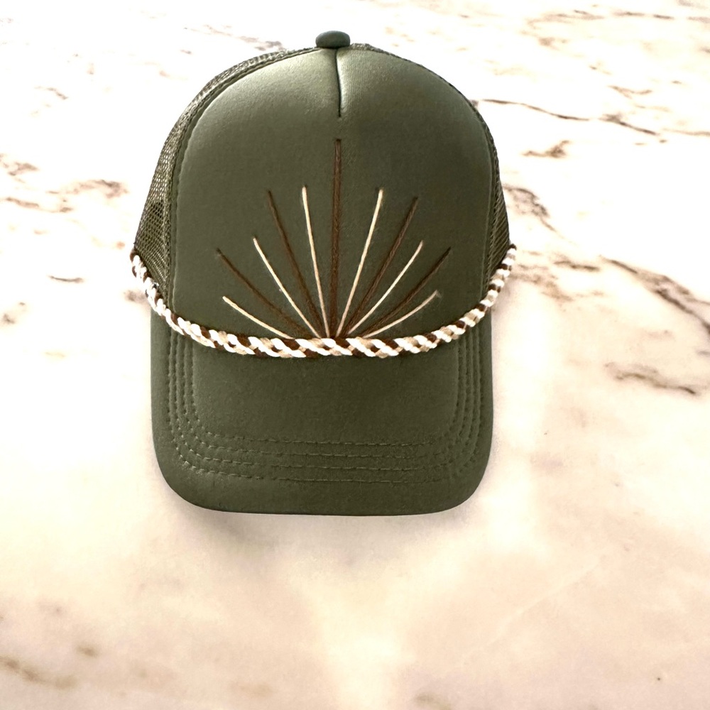 Tipsy Threads : Olive Green Rope-Trim Trucker Hat